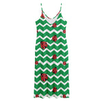 Green Zigzag Ladybird Pattern Print Jersey Midi Cami Dress