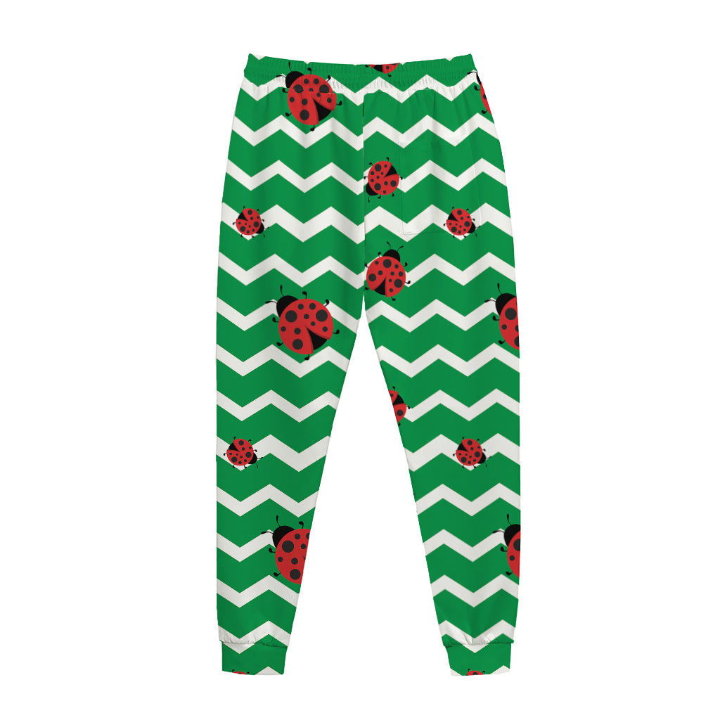 Green Zigzag Ladybird Pattern Print Jogger Pants