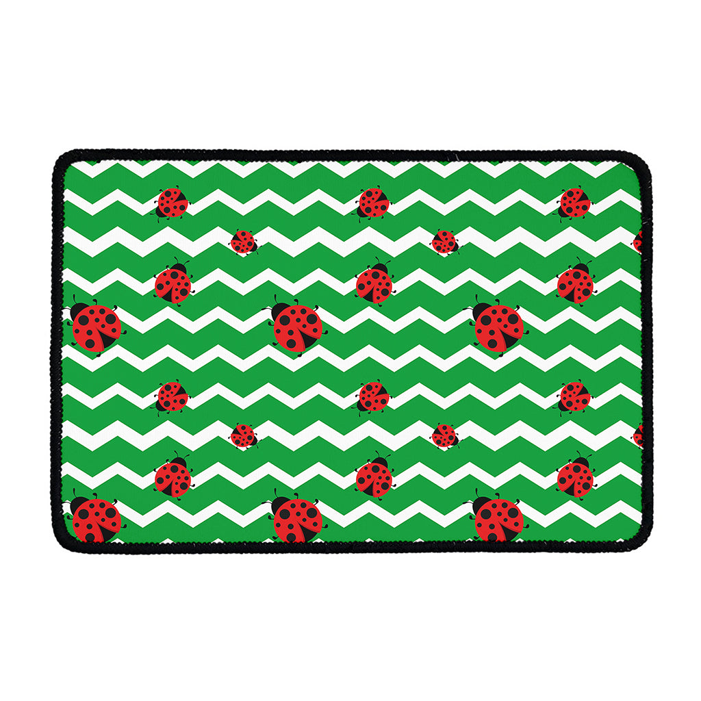 Green Zigzag Ladybird Pattern Print Kitchen Mat