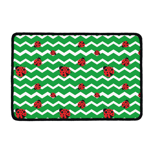 Green Zigzag Ladybird Pattern Print Kitchen Mat