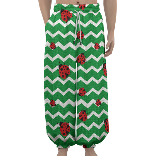 Green Zigzag Ladybird Pattern Print Lantern Pants