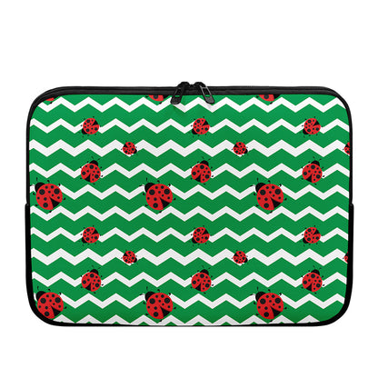 Green Zigzag Ladybird Pattern Print Laptop Sleeve
