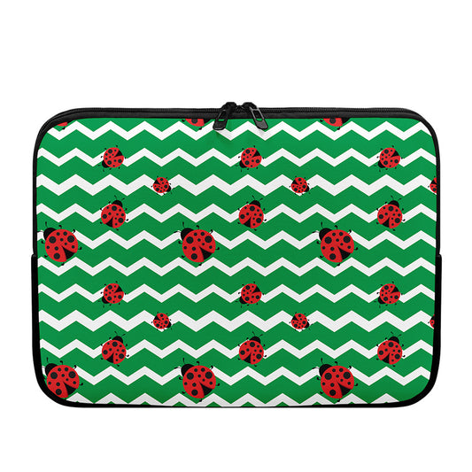 Green Zigzag Ladybird Pattern Print Laptop Sleeve