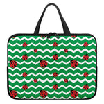 Green Zigzag Ladybird Pattern Print Laptop Sleeve With Handle