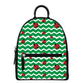 Green Zigzag Ladybird Pattern Print Leather Backpack