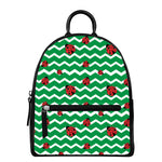 Green Zigzag Ladybird Pattern Print Leather Backpack