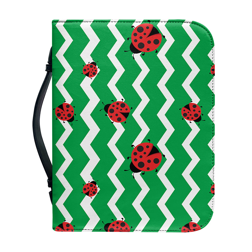 Green Zigzag Ladybird Pattern Print Leather Bible Cover