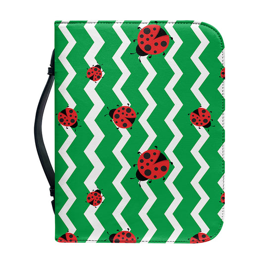 Green Zigzag Ladybird Pattern Print Leather Bible Cover