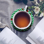 Green Zigzag Ladybird Pattern Print Leather Coaster Set