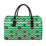 Green Zigzag Ladybird Pattern Print Leather Duffle Bag