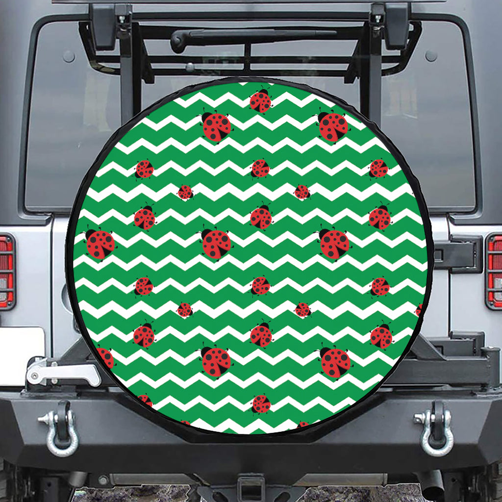 Green Zigzag Ladybird Pattern Print Leather Spare Tire Cover