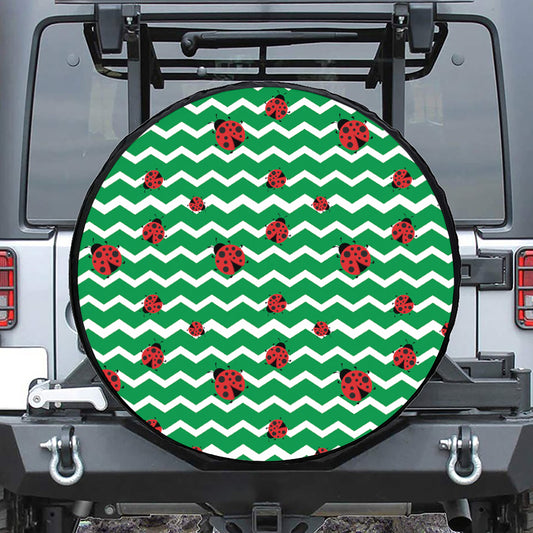 Green Zigzag Ladybird Pattern Print Leather Spare Tire Cover