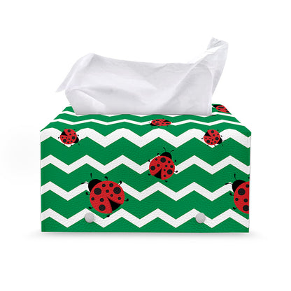 Green Zigzag Ladybird Pattern Print Leather Tissue Box Cover
