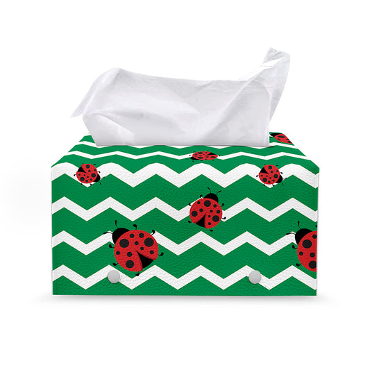 Green Zigzag Ladybird Pattern Print Leather Tissue Box Cover
