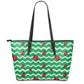 Green Zigzag Ladybird Pattern Print Leather Tote Bag With Zipper