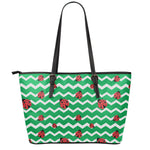 Green Zigzag Ladybird Pattern Print Leather Tote Bag