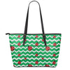 Green Zigzag Ladybird Pattern Print Leather Tote Bag