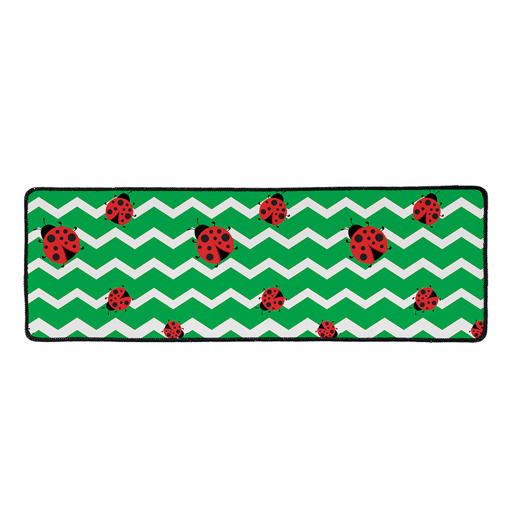 Green Zigzag Ladybird Pattern Print Long Kitchen Mat