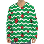 Green Zigzag Ladybird Pattern Print Long Sleeve Baseball Jersey