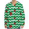 Green Zigzag Ladybird Pattern Print Long Sleeve Baseball Jersey