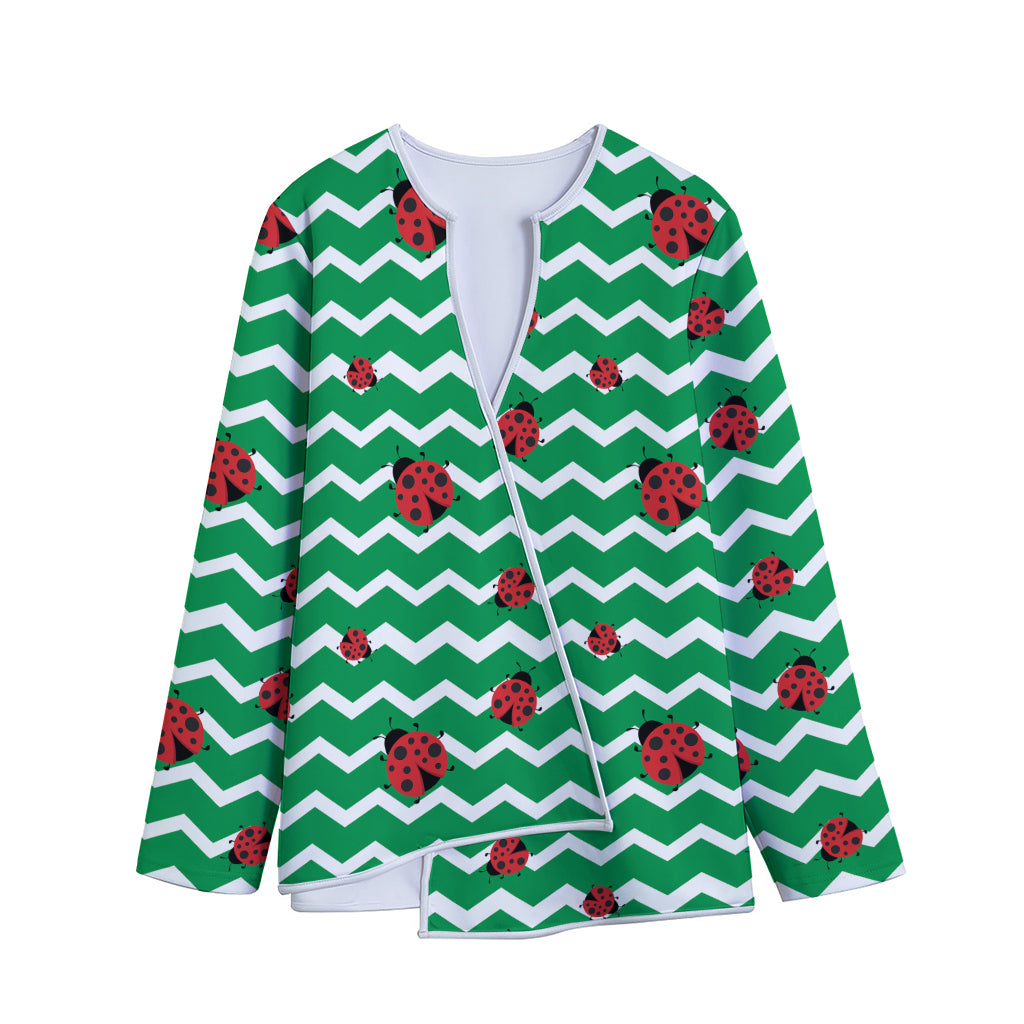 Green Zigzag Ladybird Pattern Print Long Sleeve Short Coat