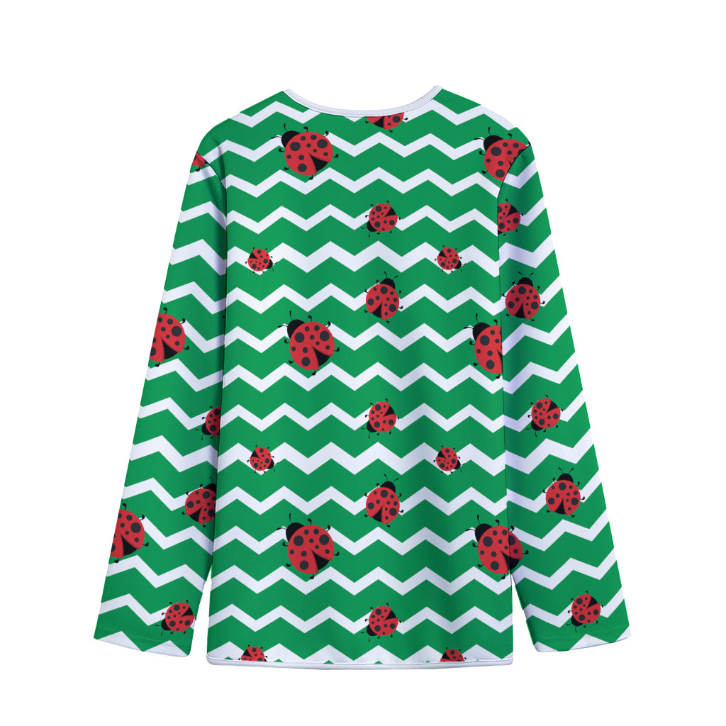 Green Zigzag Ladybird Pattern Print Long Sleeve Short Coat