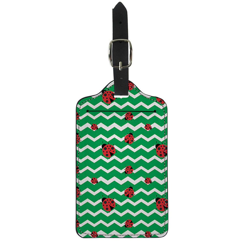Green Zigzag Ladybird Pattern Print Luggage Tag