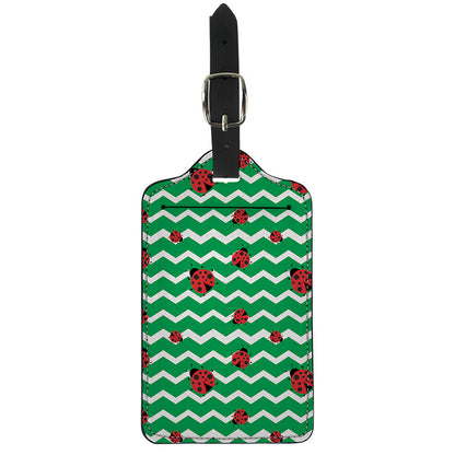 Green Zigzag Ladybird Pattern Print Luggage Tag