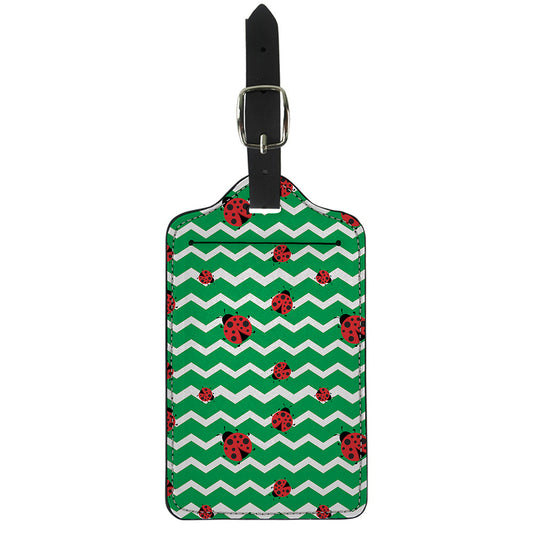 Green Zigzag Ladybird Pattern Print Luggage Tag
