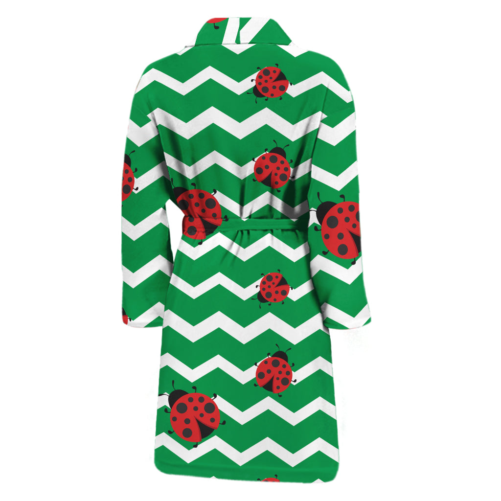 Green Zigzag Ladybird Pattern Print Men's Bathrobe