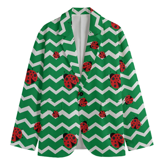 Green Zigzag Ladybird Pattern Print Men's Blazer