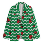 Green Zigzag Ladybird Pattern Print Men's Blazer