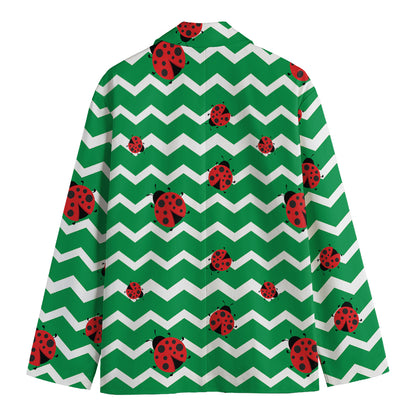 Green Zigzag Ladybird Pattern Print Men's Blazer