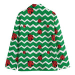Green Zigzag Ladybird Pattern Print Men's Blazer