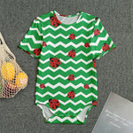 Green Zigzag Ladybird Pattern Print Men's Bodysuit