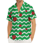 Green Zigzag Ladybird Pattern Print Men's Deep V-Neck Shirt