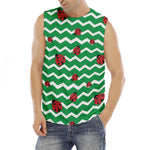 Green Zigzag Ladybird Pattern Print Men's Fitness Tank Top