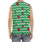 Green Zigzag Ladybird Pattern Print Men's Fitness Tank Top