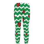 Green Zigzag Ladybird Pattern Print Men's leggings