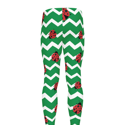 Green Zigzag Ladybird Pattern Print Men's leggings