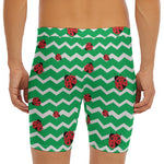 Green Zigzag Ladybird Pattern Print Men's Long Boxer Briefs