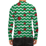 Green Zigzag Ladybird Pattern Print Men's Long Sleeve Rash Guard