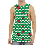 Green Zigzag Ladybird Pattern Print Men's Muscle Tank Top