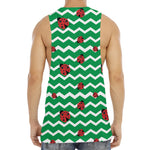 Green Zigzag Ladybird Pattern Print Men's Muscle Tank Top