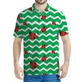 Green Zigzag Ladybird Pattern Print Men's Polo Shirt