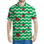 Green Zigzag Ladybird Pattern Print Men's Polo Shirt