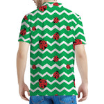 Green Zigzag Ladybird Pattern Print Men's Polo Shirt
