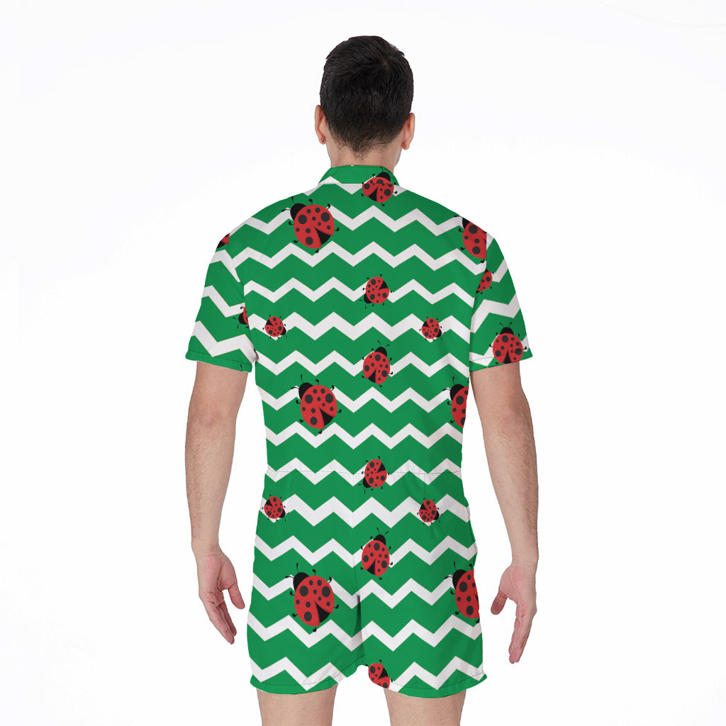 Green Zigzag Ladybird Pattern Print Men's Rompers