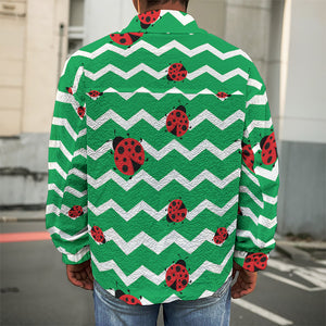 Green Zigzag Ladybird Pattern Print Men's Shirt Jacket