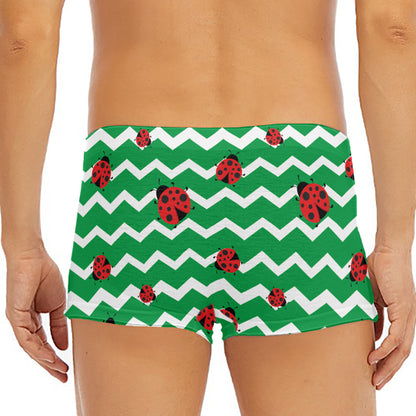 Green Zigzag Ladybird Pattern Print Men's Short Boxer Briefs